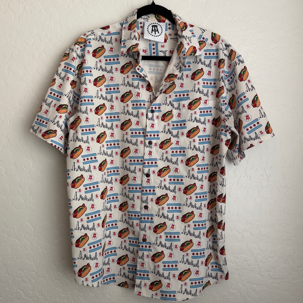 Tropical Bros x Barstool Men's Chicago Hot Dog Hawaiian Short Sleeve Shirt Large
